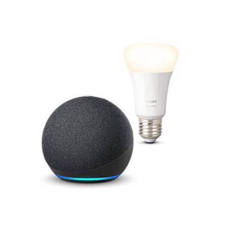 Echo Dot (4ª generazione), Antracite + Philips Hue White Lampadina Connessa (E27), compatibile con Alexa
