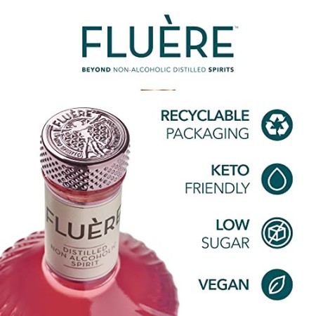 FLUÈRE - Alternativa analcolica di gin rosa, alcool distillato non alcolico con lamponi freschi, 70cl