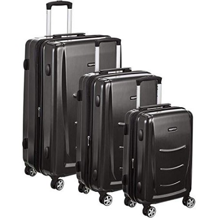 AmazonBasics - Set di trolley rigidi con rotelle girevoli, Set da 3 pezzi (55 cm, 68 cm, 78 cm), Grigio Ardesia