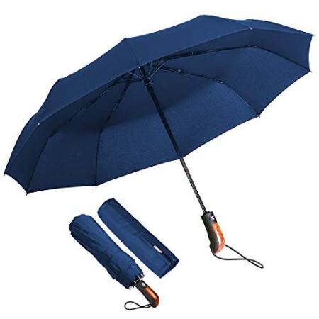 ECHOICE Ombrello Portatile Automatico Antivento, Ombrello Pieghevole Blu Compatto Resistente Leggero con Custodia Impermeabile e