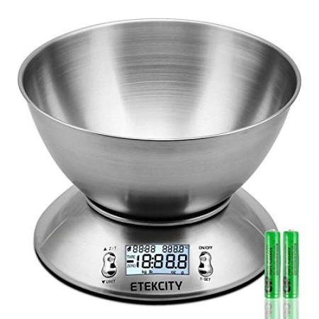 Bilancia Cucina Digitale, Etekcity Bilancia da Cucina Elettronica in Acciaio Inossidabile 5kg/ 11lb con Ciotola Rimovibile, Funz