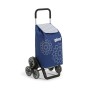Gimi Tris Floral Carrello Portaspesa, 56 litri, Sistema 3+3 Ruote, Saliscale, Portata 30 kg, Acciaio/Tessuto, Blu, 51 x 41 x 102