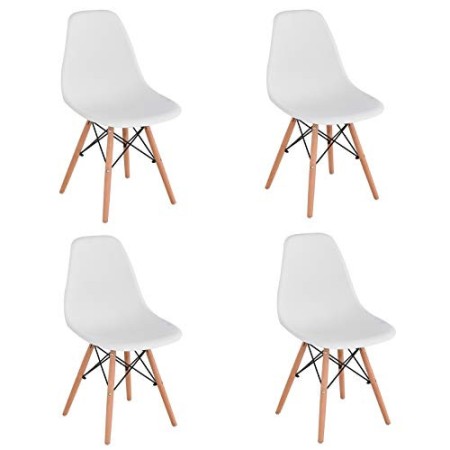 KunstDesign Set di 4 Sedie da Pranzo con Seduta in Polipropilene e Gambe in Legno Massello di Faggio, Design Ergonomico (Bianco)