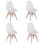 KunstDesign Set di 4 Sedie da Pranzo con Seduta in Polipropilene e Gambe in Legno Massello di Faggio, Design Ergonomico (Bianco)