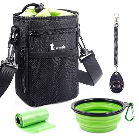 Pecute Borsa Addestramento Cani in Tessuto Impermeabile, Cintura Regolabile e Tasche per Smartphone e Ciotola Silicone Pieghevol