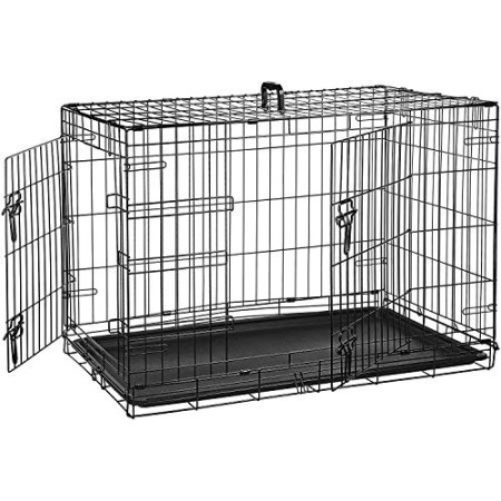 AmazonBasics - Gabbia in metallo pieghevole per cani, Portiera Doppia, 91 cm