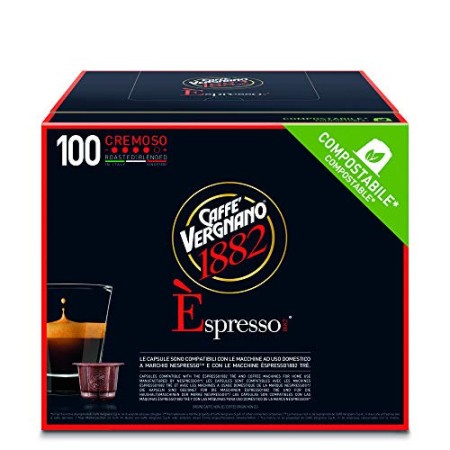 Caffè Vergnano 1882 Èspresso Cremoso, 100 Capsule, Compatibili Nespresso, Compostabili