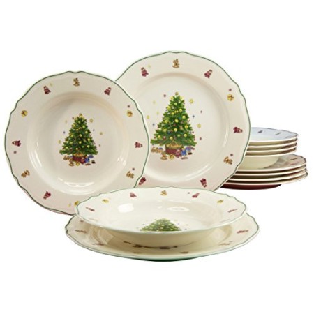Creatable 16183 4 - Servizio di Piatti da 12 Pezzi, Motivo: Albero di Natale, Porcellana Premium