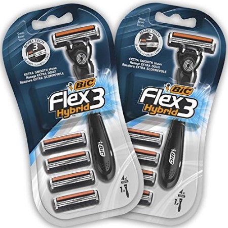 BIC RAZORS Flex3 Hybrid Kit Rasoi Usa e Getta da Uomo, Confezione da 2 Pacchi a 8 Pezzi