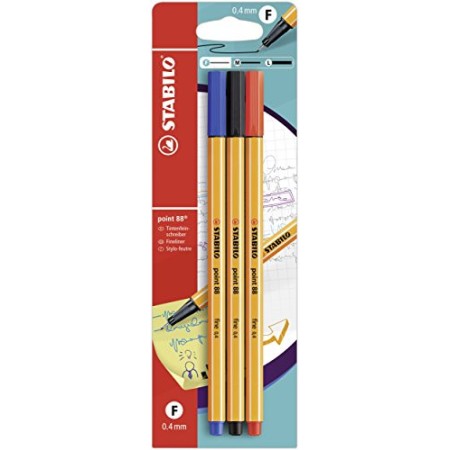 Fineliner - STABILO point 88 - Pack da 3 - Nero/Blu/Rosso