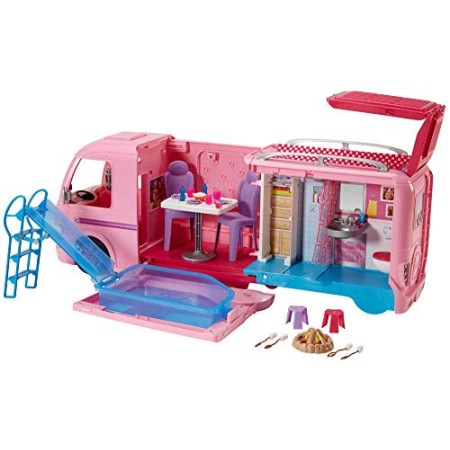 Barbie FBR34 Camper dei Sogni per Bambole con Piscina, Bagno, Cucina e Tanti Accessori, Giocattolo per Bambini 3 + Anni,
