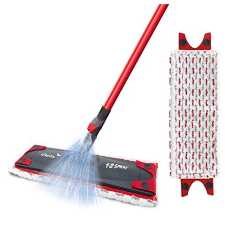 Vileda 1-2 Spray Scopa Lavapavimenti a Spruzzo con Ricambio in Microfibra, Rosso