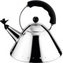 Alessi 9093 B Bollitore con Manico e Fischietto a Uccellino di Design in Acciaio Inox, Nero