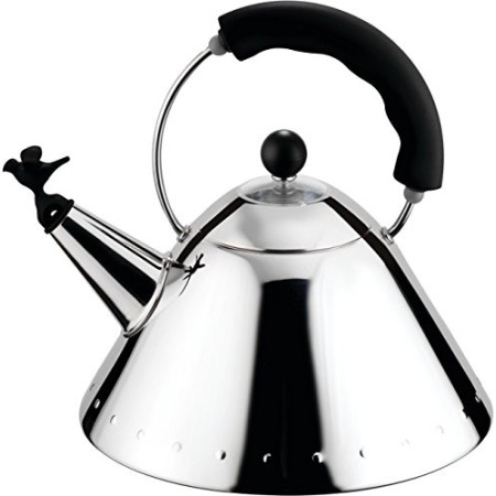 Alessi 9093 B Bollitore con Manico e Fischietto a Uccellino di Design in Acciaio Inox, Nero