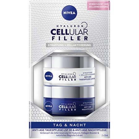 NIVEA Hyaluron Cellular Filler Antietà Giorno & Notte Set (2 X 50 ml), Set con cura giornaliera SPF 30 & Night Cura Viso con Hy
