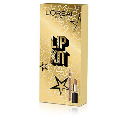 L'Oréal Paris MakeUp Confezione Idea Regalo Donna Labbra, Rossetto Finish Satinato, Riche 636 Mahogany Studs, Matita Labbra a L