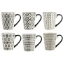 H&H Vhera Set 6 Tazze Mug, Stoneware, Crema/Nero, 350 ml