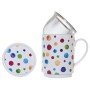 La Cija Dots - Tazza in Porcellana con Filtro in Acciaio Inox, Colore Bianco