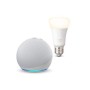 Echo Dot (4ª generazione), Bianco ghiaccio + Philips Hue White Lampadina Connessa (E27), compatibile con Alexa