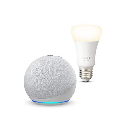Echo Dot (4ª generazione), Bianco ghiaccio + Philips Hue White Lampadina Connessa (E27), compatibile con Alexa