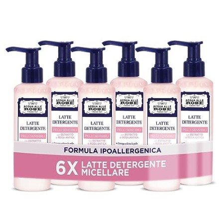 Acqua alle Rose, Latte Detergente Micellare Sensitive Con Estratti di Rose Antiche, Acqua Micellare Struccante Per Pelli Sensibi
