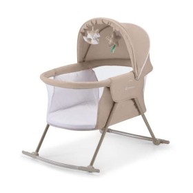 Kinderkraft Lettino da Campeggio LOVI, Culla a Dondolo, Cappottina, Materasso, Pieghevole, per Neonati, 0-15 Kg, Beige