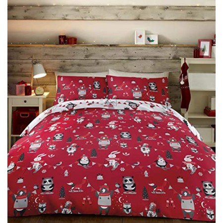 Bedlam - Set Copripiumino per Feste Natalizie, Red, Doppio