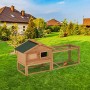 Relaxdays, Naturale Conigliera per Esterni, con Recinto, in Legno, per Conigli per Animali Piccoli, Criceti, 71x154x51,5
