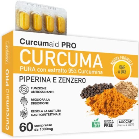 CURCUMA E PIPERINA PLUS 95% - 60 Compresse curcuma e piperina IN BLISTER con estratto di Zenzero e Boswellia [formula ONE A DAY]