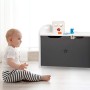 Relaxdays, Bianco-Grigio Portagiochi Bambini, Mobiletto per Giocattoli, Panca con Coperchio, HLP 47x57x30 cm, con Stella, Pannel