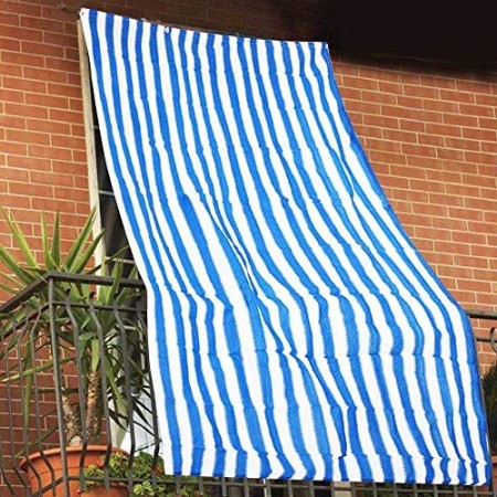 BAKAJI Tenda da Sole Telo Parasole a Righe in HDPE Resistente Protezione UV 90% per Balcone e Veranda Dimensione 150 x 290 cm co