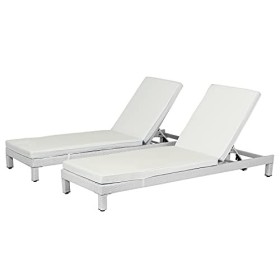 Outsunny Set 2 Sdraio da Giardino Cuscino Imbottito Regolabile su 6 Livelli in Rattan 196 x 65 x 22 cm Bianco