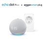 Nuovo Echo Dot (4ª generazione) con orologio - Bianco ghiaccio + Amazon Smart Plug (presa intelligente con connettività Wi-Fi)