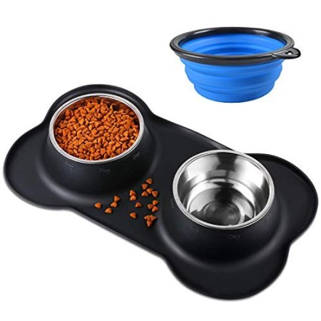 Bonve Pet Ciotole per Cani Gatti, 2 Pack 400ml Ciotola per Cane in Acciaio Inossidabile, Tappetino Silicone Antiscivolo, Assicur