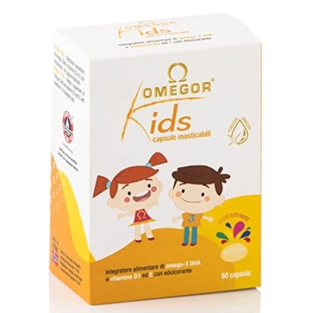 Omegor Kids capsule | 250mg di omega-3 DHA per bambini | Squisite capsule morbidi, in gelatina di pesce, dolcificate e masticabi