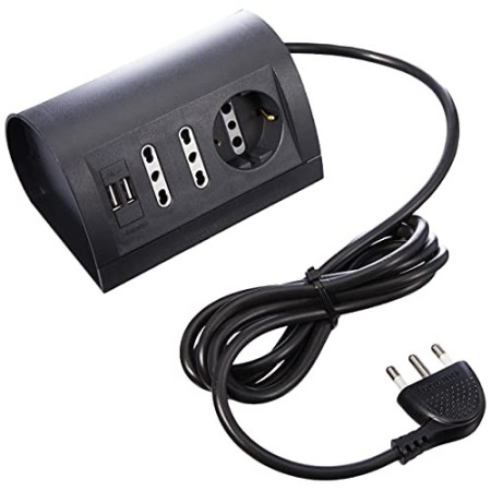 BTicino S3711GU Multipresa da Scrivania con Presa USB, 1.5A, 3500 W, 250 V, Cavo da 2 m, Grigio Antracite