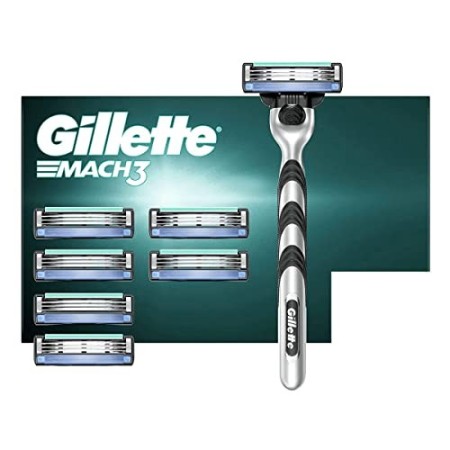 Gillette Mach3 Rasoio Uomo + 7 Lamette di Ricarica Con Lame Forti che durano nel tempo