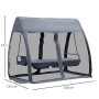 Outsunny Dondolo da Giardino 3 Posti Trasformabile in Letto con Zanzariera Cuscino Struttura in Ferro 240 × 140 × 197cm Grigio