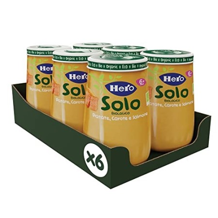 Hero Solo Omogeneizzati Salmone e Verdurine Bio, Cartone da 6 Vasetti x 190 Gr