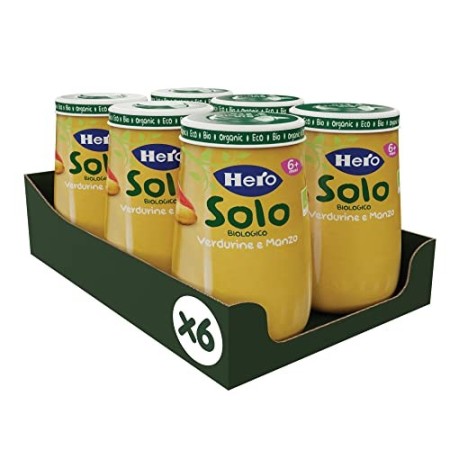 HERO SOLO Omogeneizzati misti Vedure e Manzo BIO, Cartone da 6 Vasetti x 190gr
