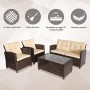 Outsunny Set Mobili da Giardino 4 Pezzi in Rattan PE e Tavolino, Divano e Poltrone Imbottiti Marrone e Beige 124x68x76cm