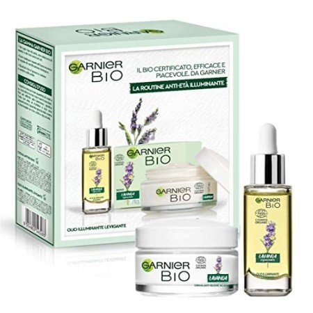 Garnier Bio Cofanetto Regalo Donna in Edizione Limitata, Coffret Garnier Bio Anti-Età alla Lavanda, con Crema Antirughe e Olio 