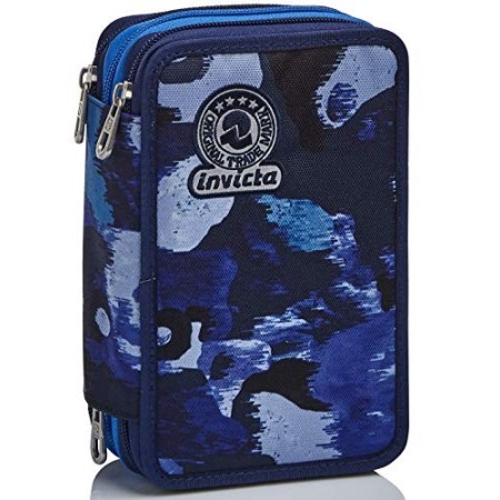 Astuccio 3 Scomparti Invicta , Camo Shade, Blu, Completo di matite, penne, pennarelli…