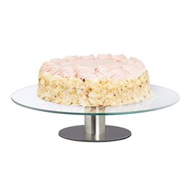 Relaxdays Alzata Girevole per Dolci, con Piedistallo, Tortiera per Decorare, Vassoio, Ø 30cm, Trasparente, 7,5 x 30 x 30 cm