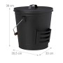 Relaxdays Secchio Raccogli Cenere con Manico Coperchio Paletta e Scopino Nero 19 litri 