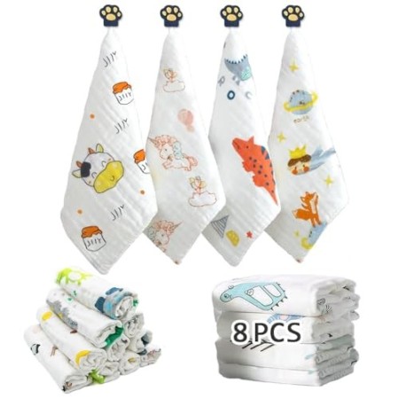 Caiery 10pz Mussole Neonato/ Asciugamani da bagno per bambini 30cm*30cm, extra morbidi, in mussola di cotone organico naturale, 