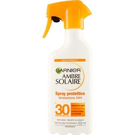 Garnier Ambre Solaire Crema Protezione Solare Idratante Latte Classico, Assorbimento Ottimo, Spray IP30, 300 ml, Confezione da 1