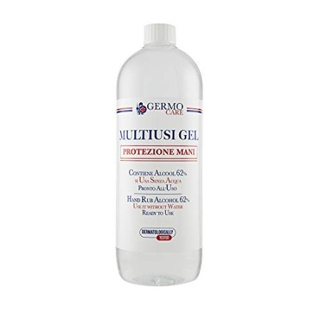 Germo Multiusi Gel - Gel Igienizzante, Pronto all'Uso, per l'Igiene delle Mani, Uso Senz'Acqua, Dermatologicamente Testato, Pres