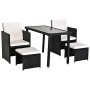 Outsunny Set Mobili da Giardino Rattan 5 Pezzi Tavolo 2 Sedie 2 Poggiapiedi con Cuscini Combinabili a Rettangolo