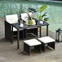 Outsunny Set Mobili da Giardino Rattan 5 Pezzi Tavolo 2 Sedie 2 Poggiapiedi con Cuscini Combinabili a Rettangolo